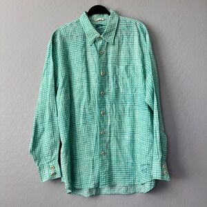 Tommy Bahama Linen Shirt Button Up Long Sleeve Aqua Blue Plaid‎ XL